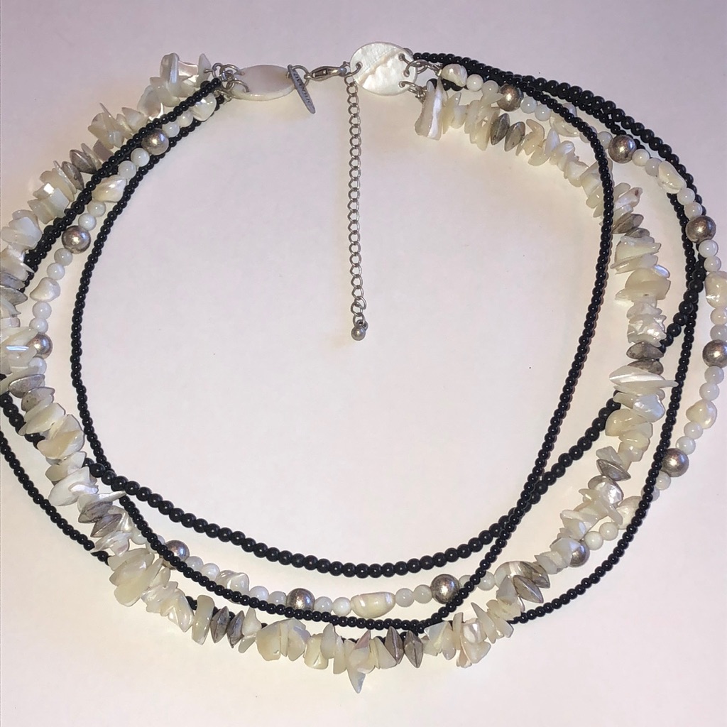 Chic Black And White Layered Beaded Boho Necklace 18$